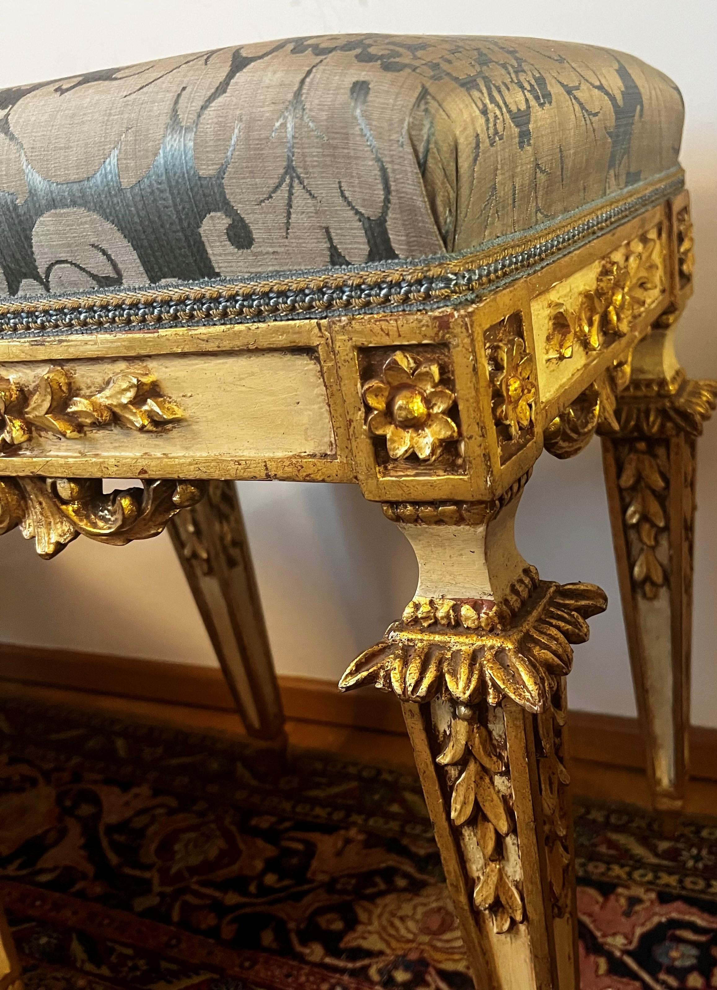 Carved Antique French Louis XVI Gold Gilded Stool/ Tabouret