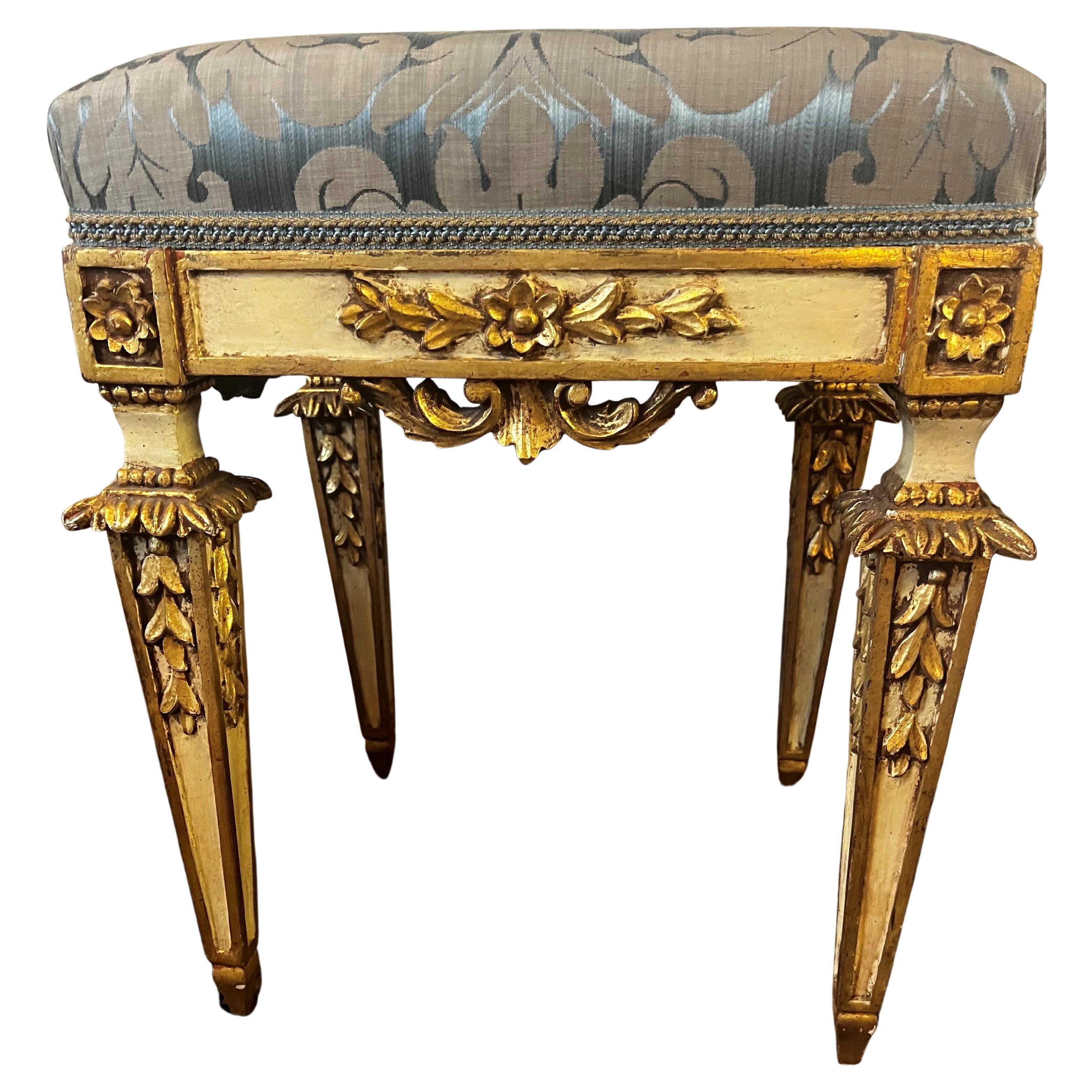 Antique French Louis XVI Gold Gilded Stool/ Tabouret