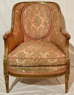 Antique French Louis XVI Gold Leaf Bergères Armchairs, Circa 1880.