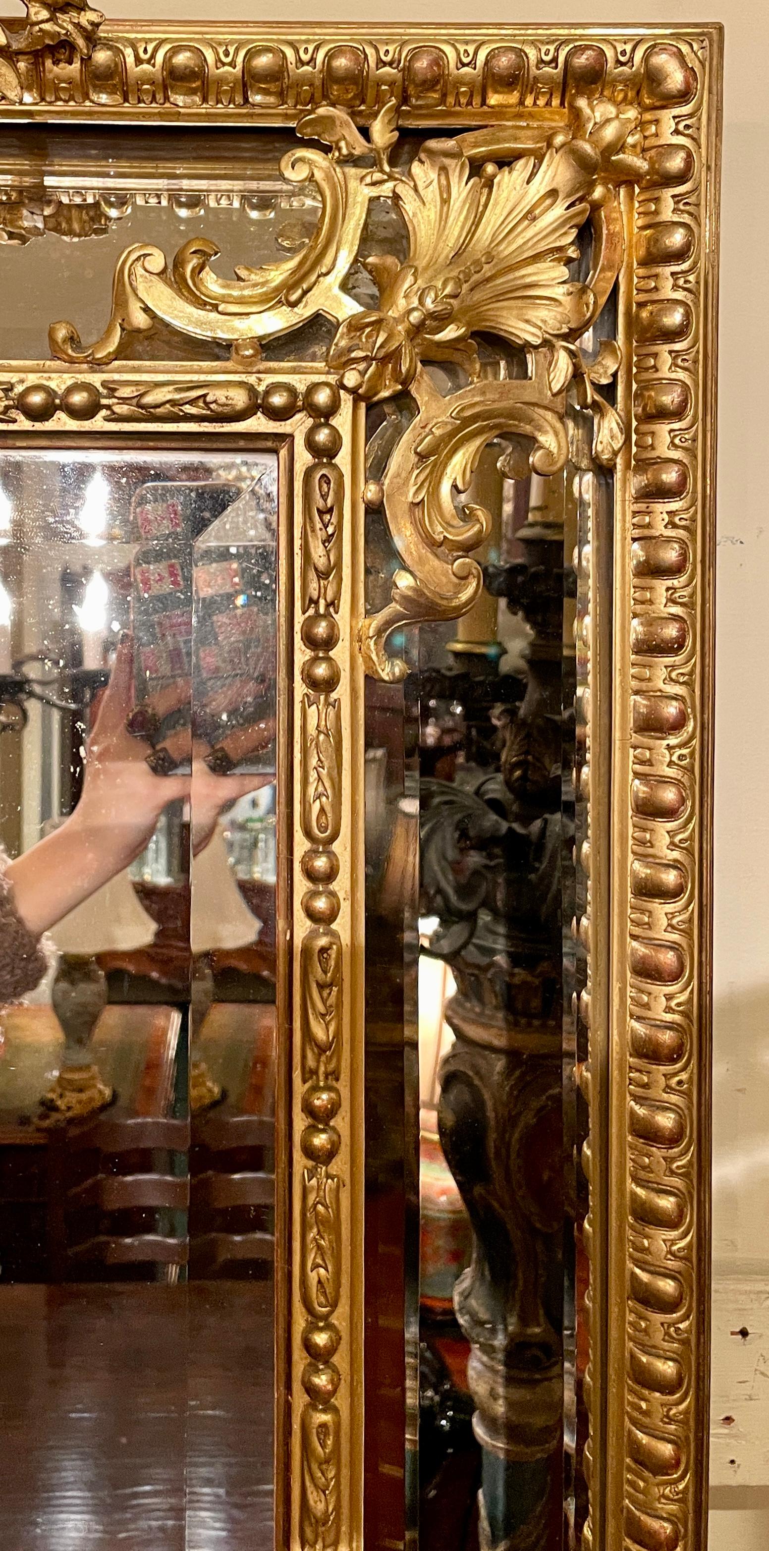 Antique French Louis XVI Gold Leaf Beveled Mirror, circa 1890 In Good Condition For Sale In New Orleans, LA