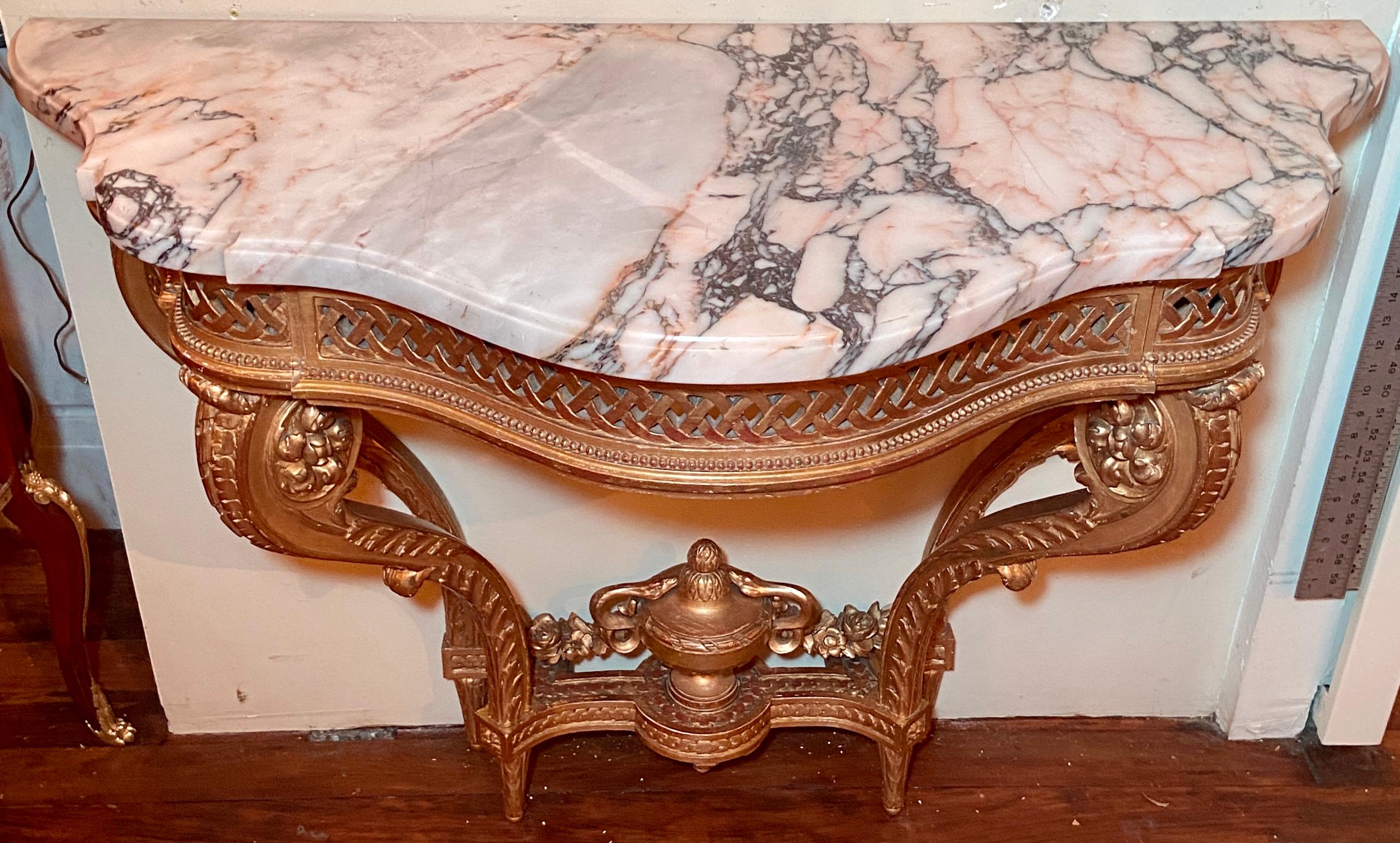 Antique French Louis XVI Gold Leaf & Marble Top Console, circa 1870 In Good Condition In New Orleans, LA