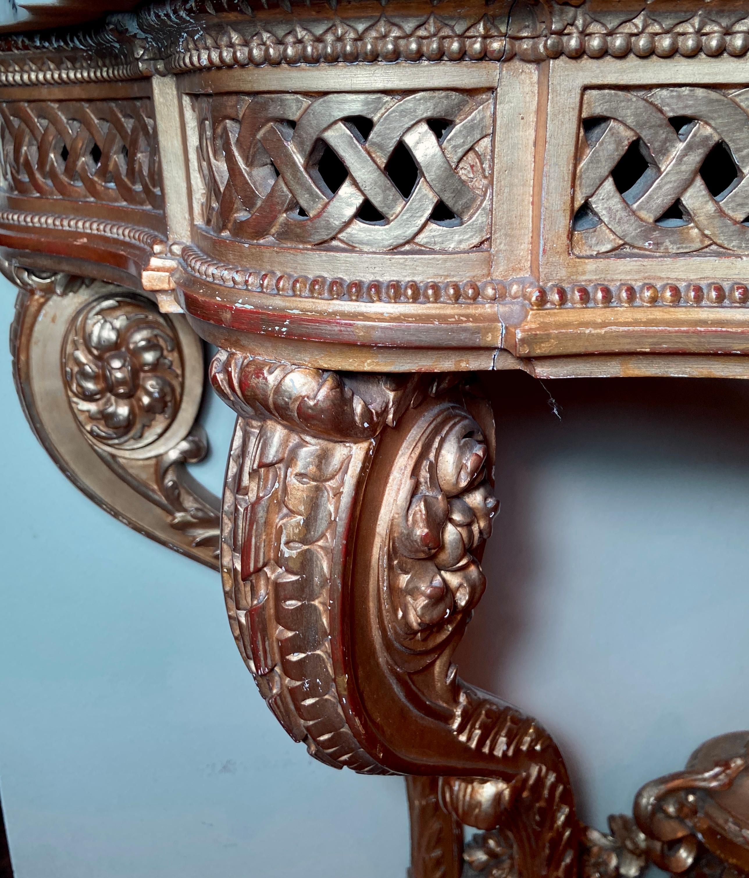 Antique French Louis XVI Gold Leaf & Marble Top Console, circa 1870 2