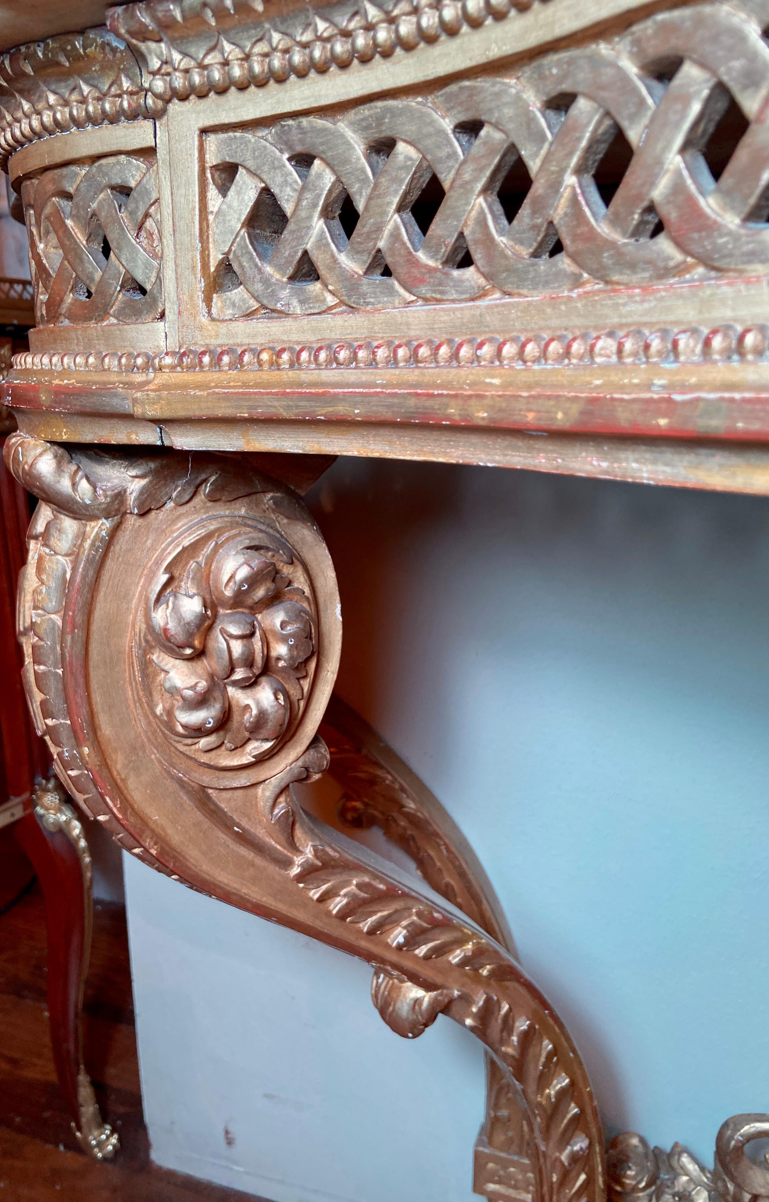 Antique French Louis XVI Gold Leaf & Marble Top Console, circa 1870 3