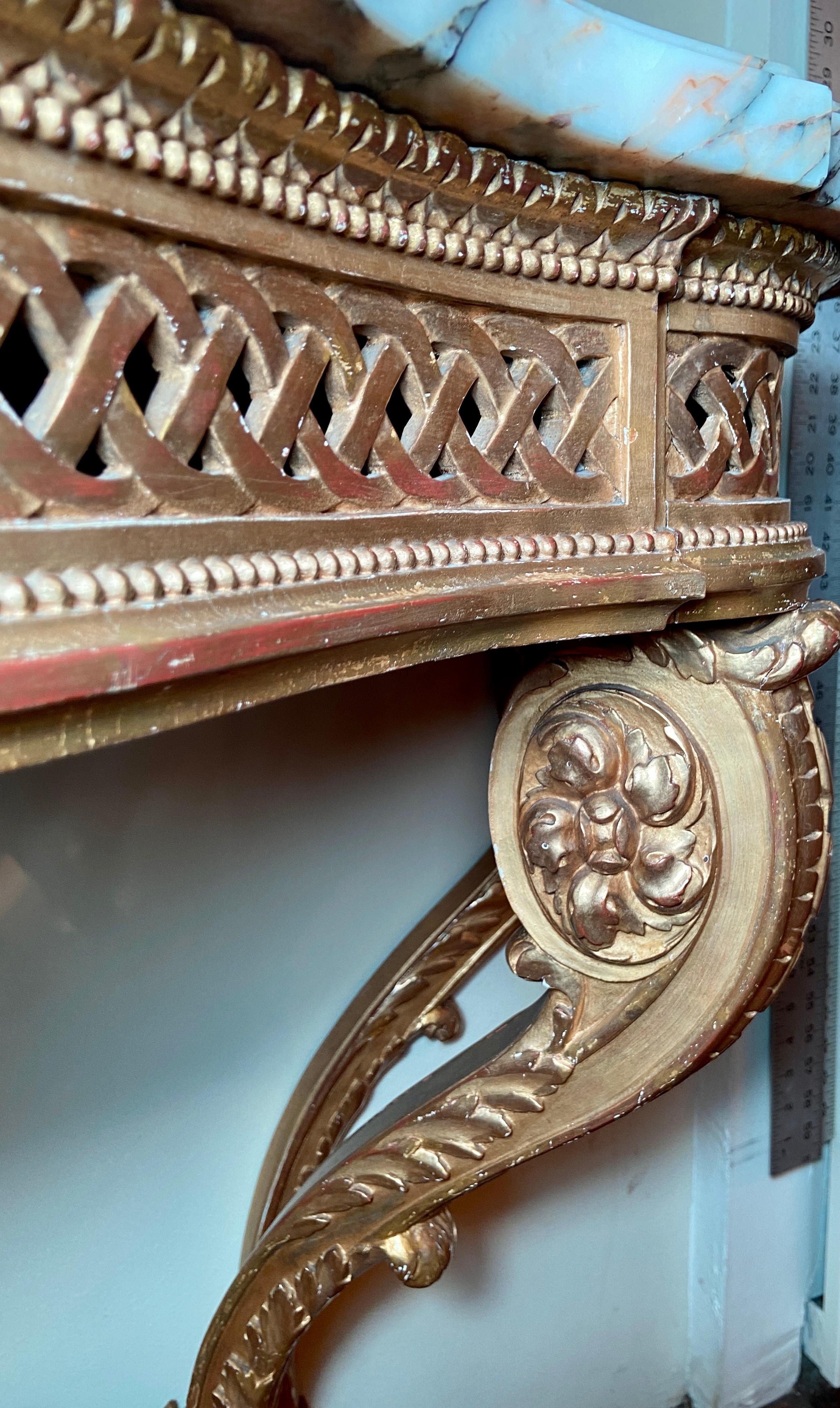 Antique French Louis XVI Gold Leaf & Marble Top Console, circa 1870 4