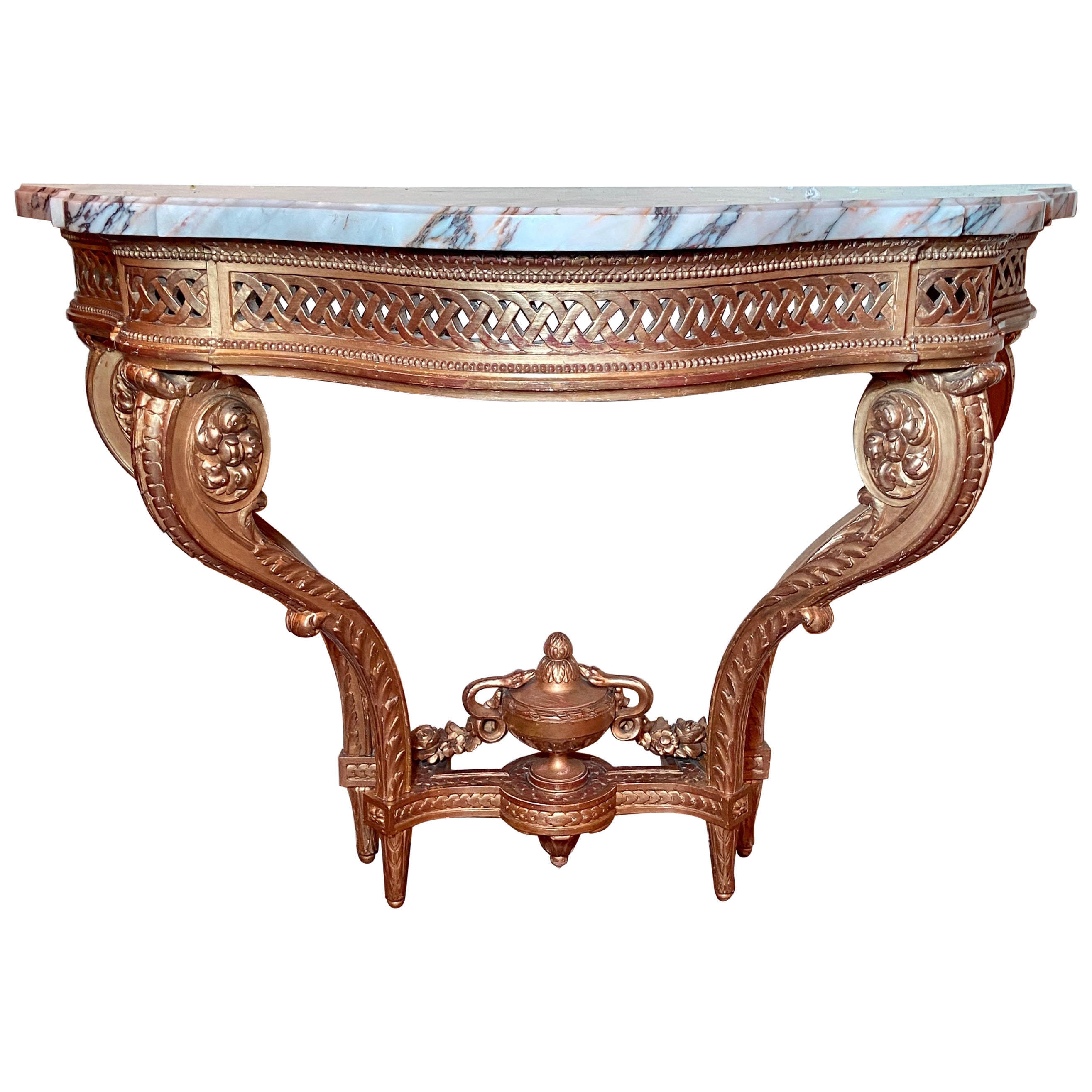 Antique French Louis XVI Gold Leaf & Marble Top Console, circa 1870
