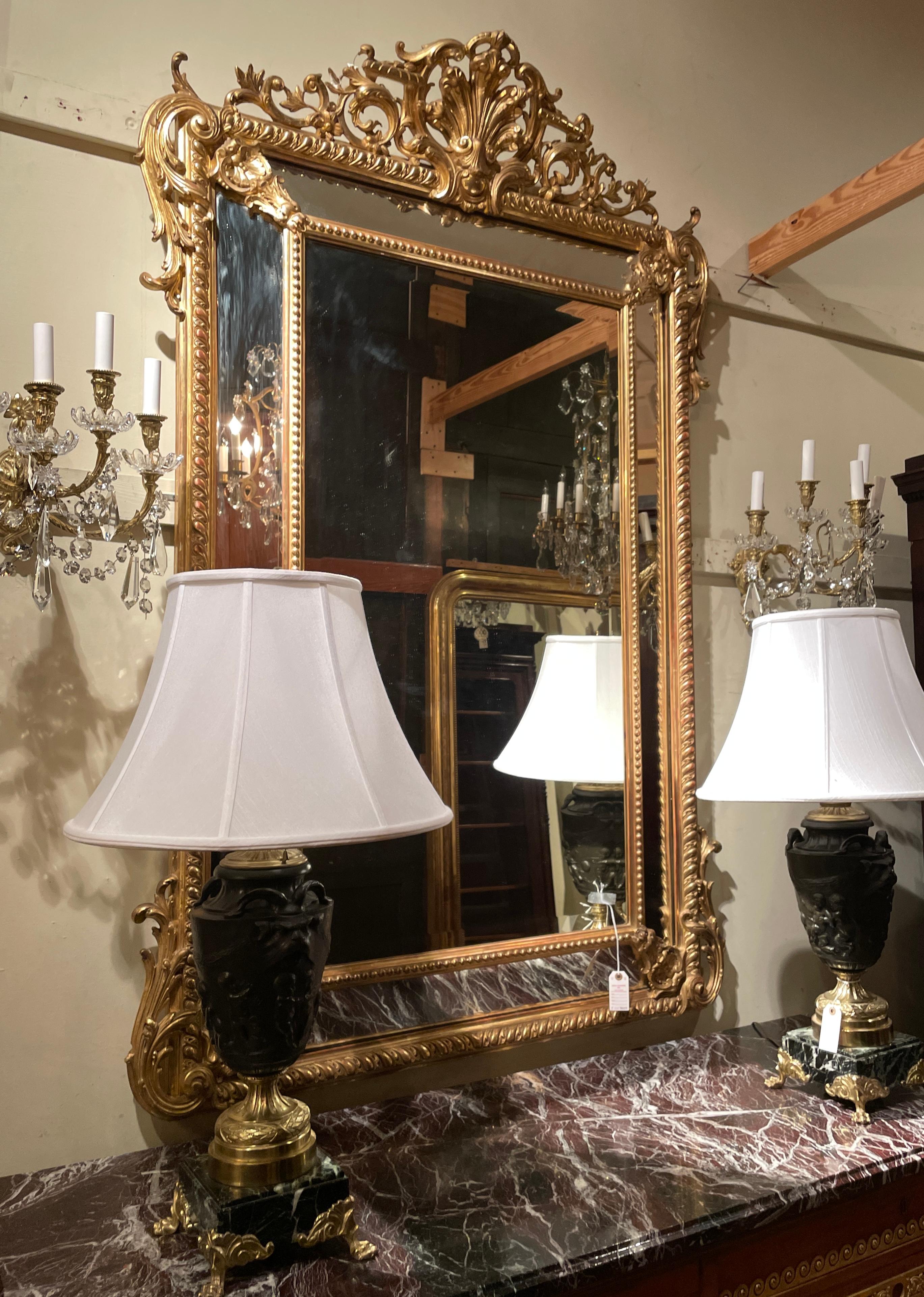 Antique French Louis XVI Gold Leaf Paneled Mirror, Circa 1890 For Sale 1