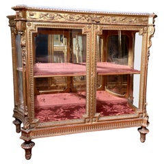 Antique French Louis XVI Gold Leaf Vitrine circa 1880