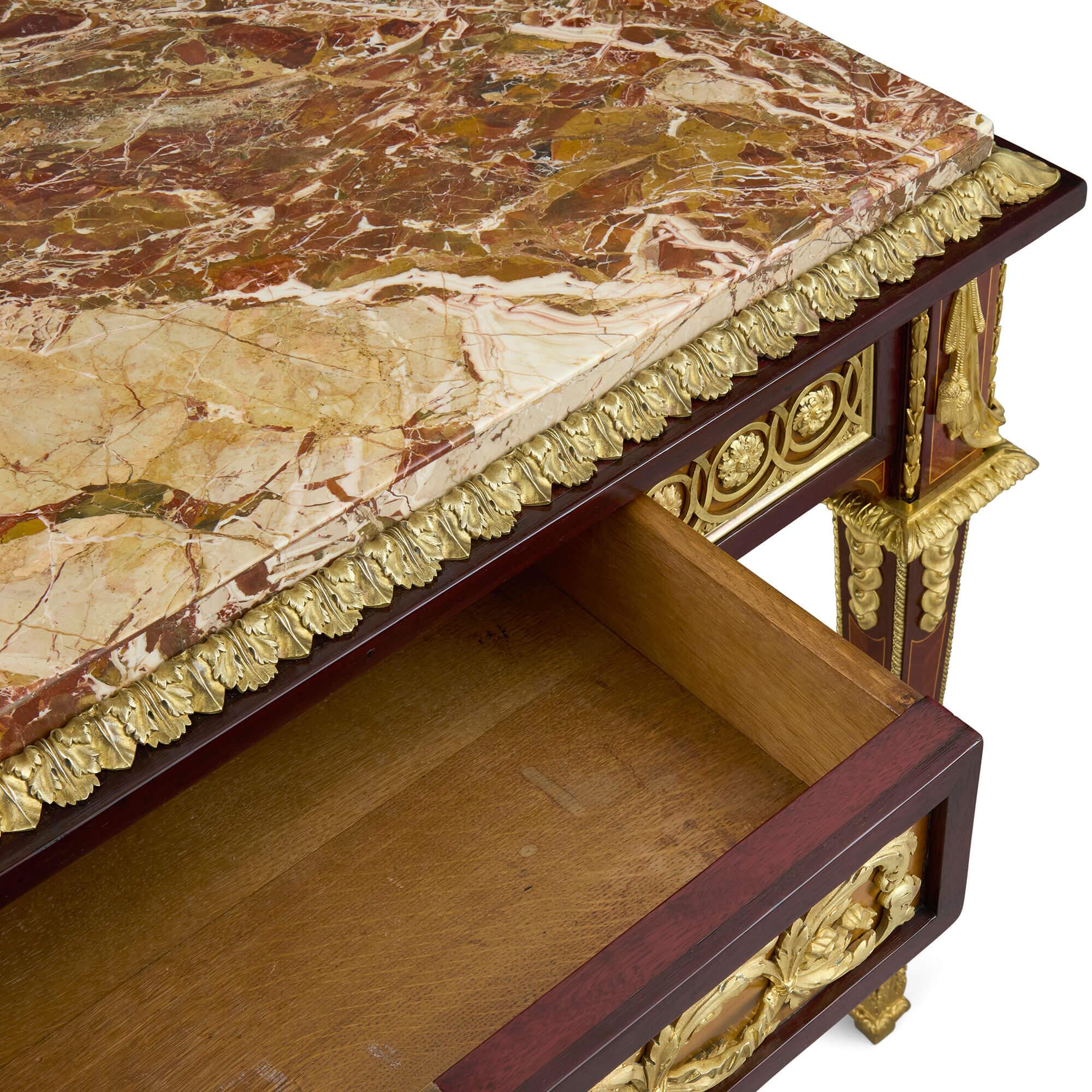 XIXe siècle Antique French Louis XVI Ormolu Marble Wood Centre Table en vente