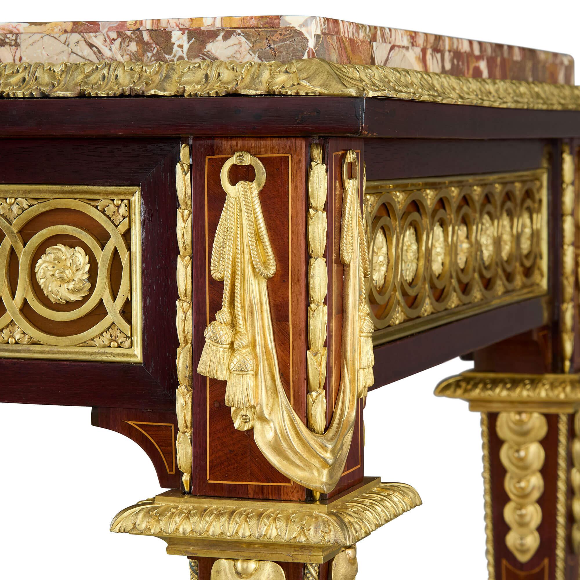 Antique French Louis XVI Ormolu Marble Wood Centre Table en vente 1