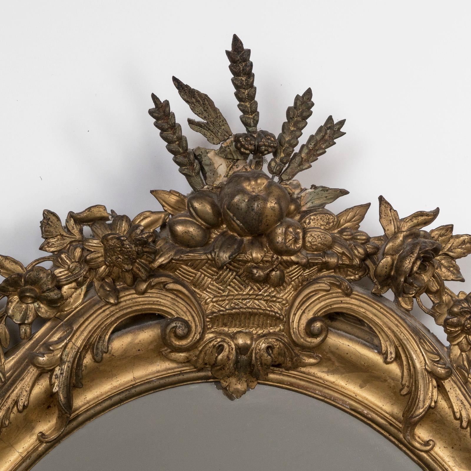 Beveled Antique French Louis XVI Gold Oval Mirror, circa 1880 For Sale