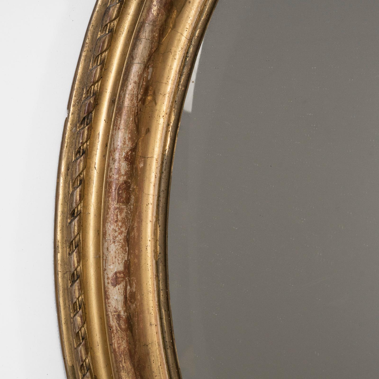 19th Century Antique French Louis XVI Gold Oval Mirror, circa 1880 For Sale