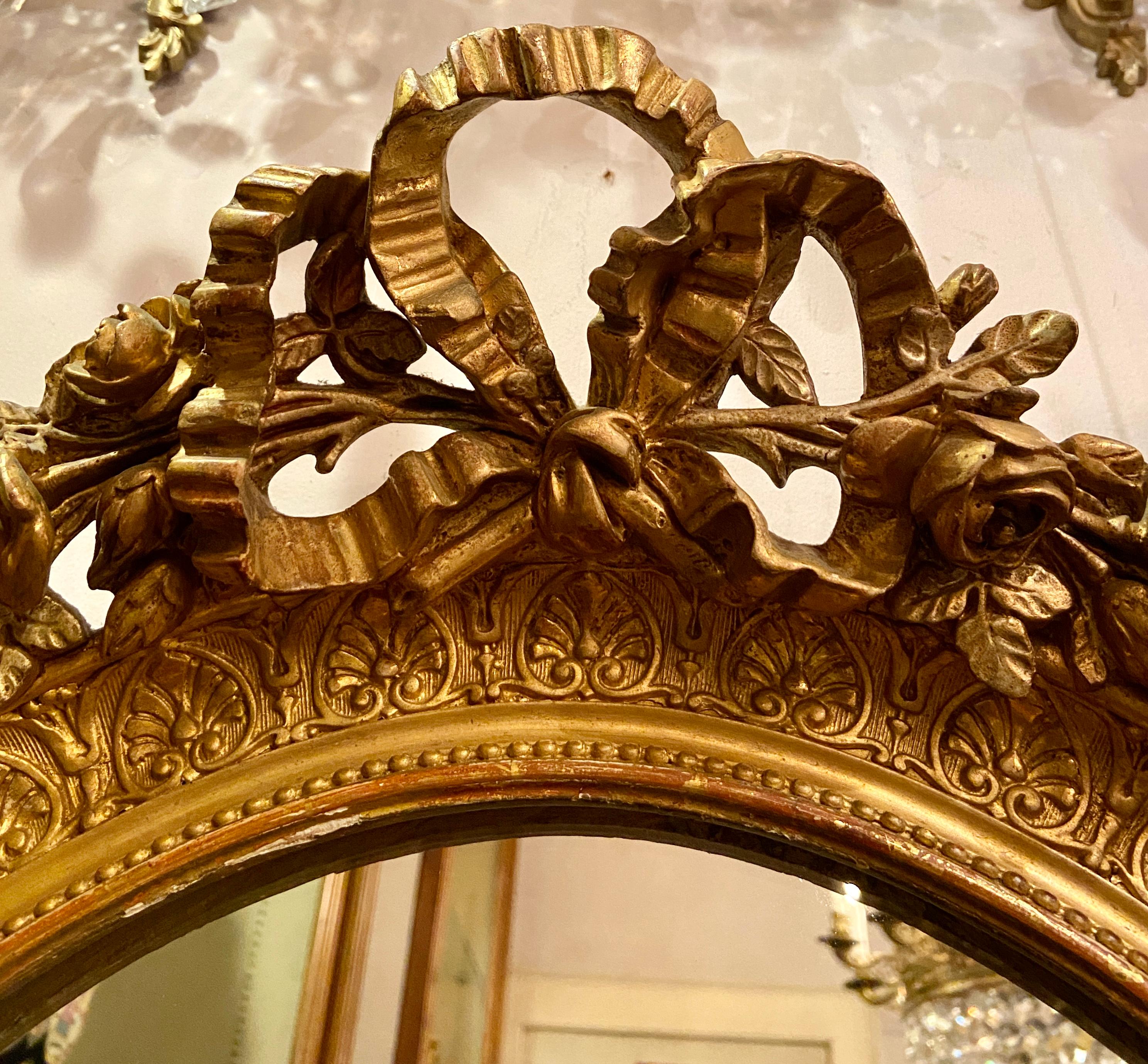 Antique French Louis XVI Gold Oval Mirror, Circa 1890.