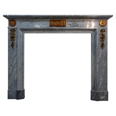 Antique French Louis XVI Grey Marble Fireplace Mantel with Gilded Bronze Ormolu