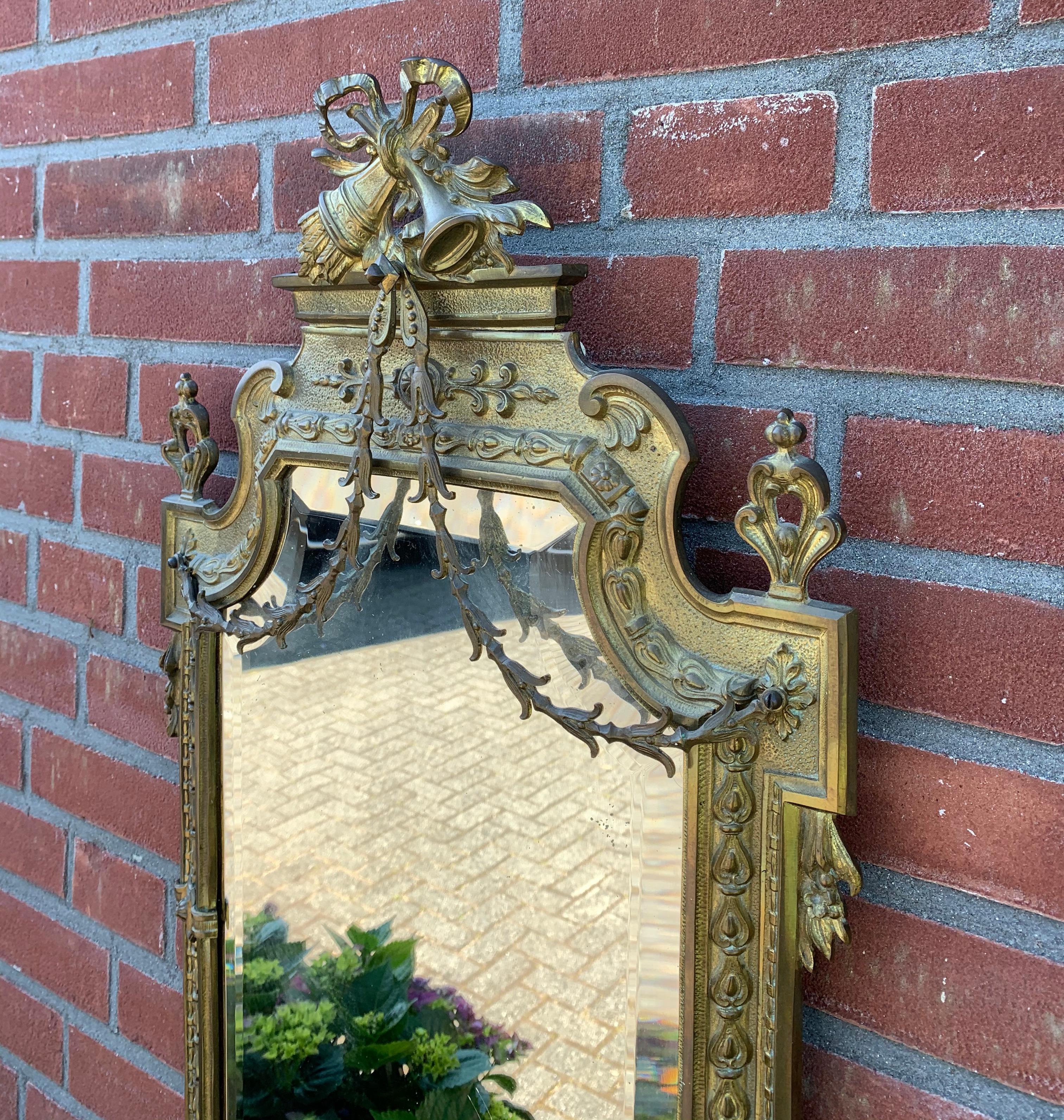 Antique French Louis XVI Handcrafted and Finely Detailed Gilt Bronze Wall Mirror 13