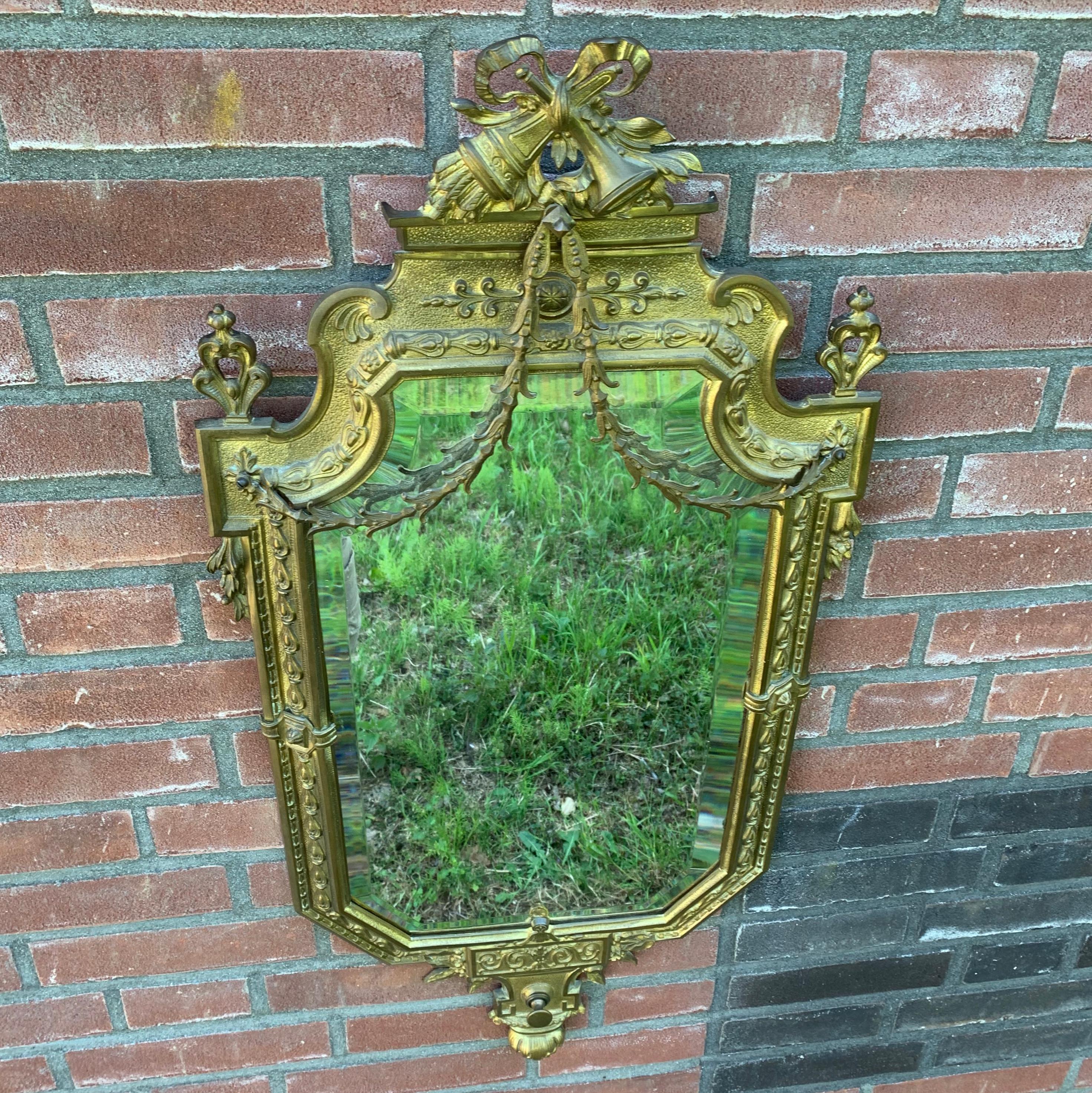 Antique French Louis XVI Handcrafted and Finely Detailed Gilt Bronze Wall Mirror 1