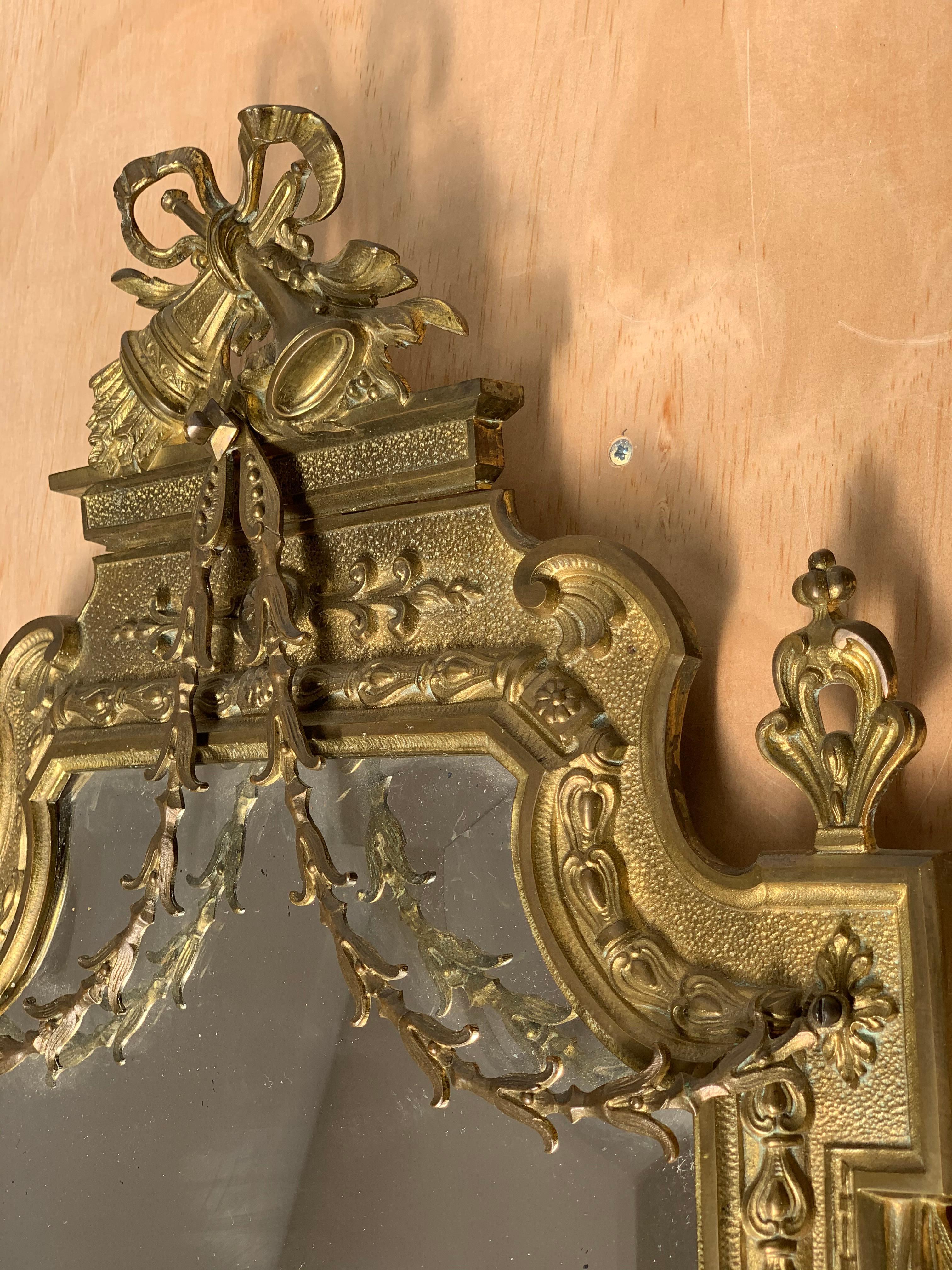 20th Century Antique French Louis XVI Handcrafted and Finely Detailed Gilt Bronze Wall Mirror