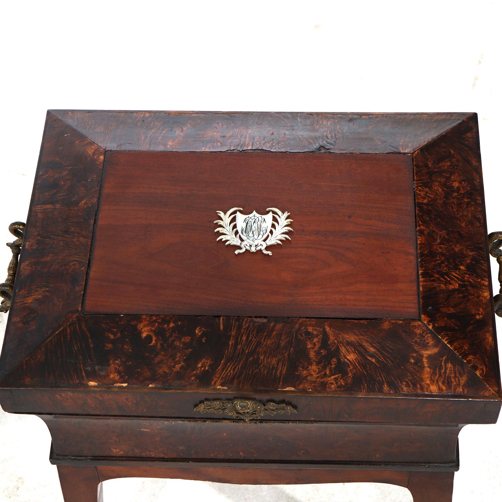 Antique French Louis XVI Inlaid Olive Wood Sewing Box or Jewel Chest c1800 In Good Condition In Big Flats, NY