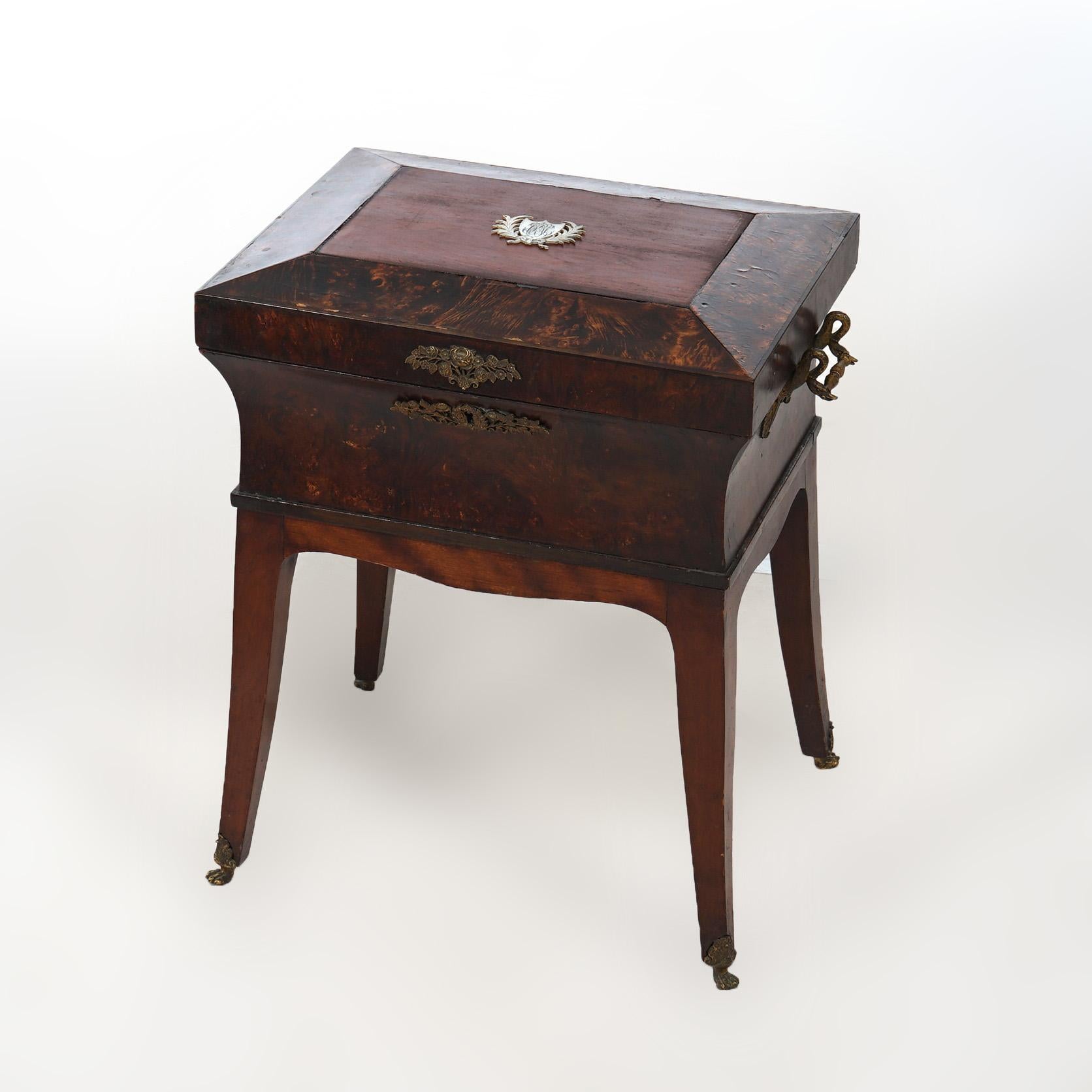 19th Century Antique French Louis XVI Inlaid Olive Wood Sewing Box or Jewel Chest c1800