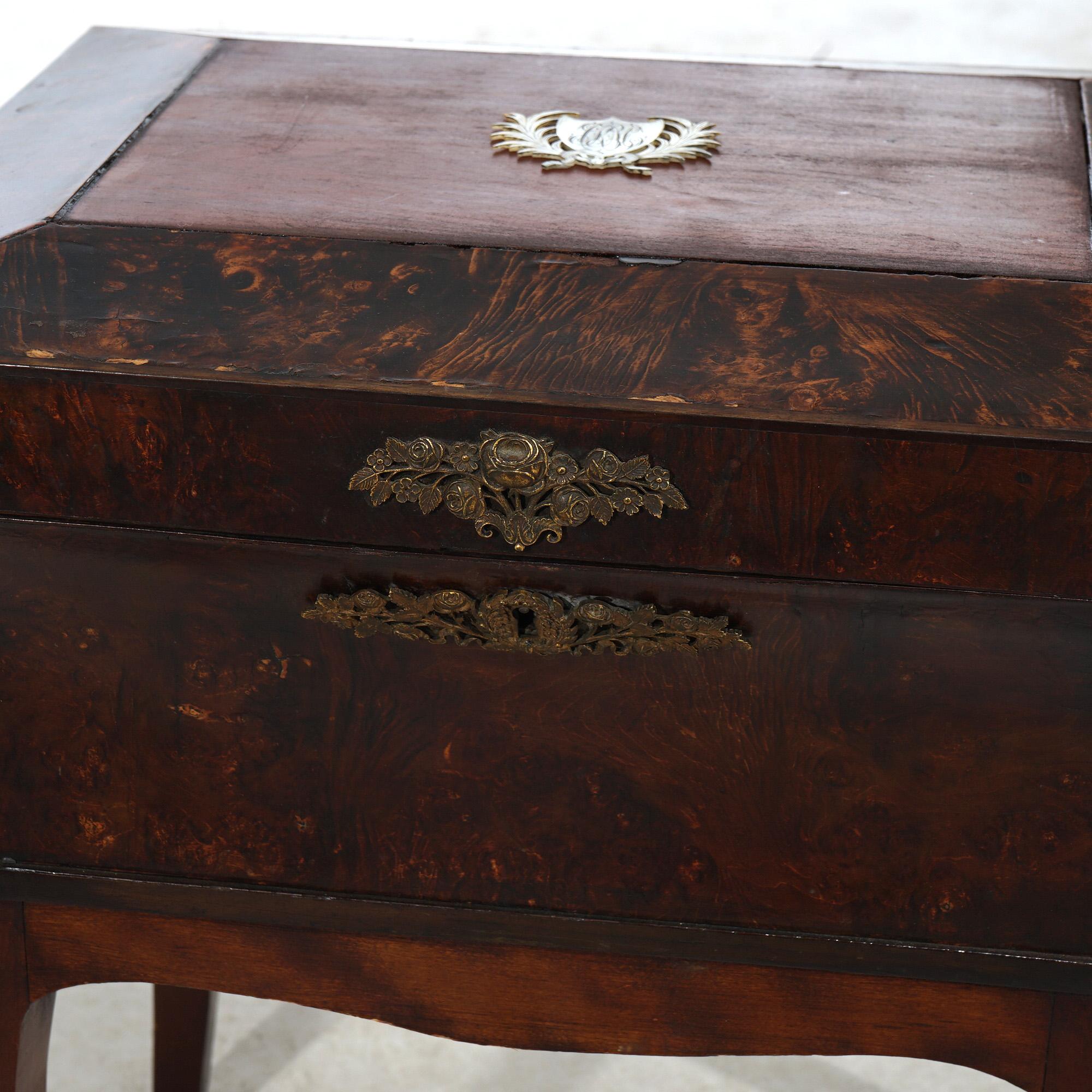 Antique French Louis XVI Inlaid Olive Wood Sewing Box or Jewel Chest c1800 3