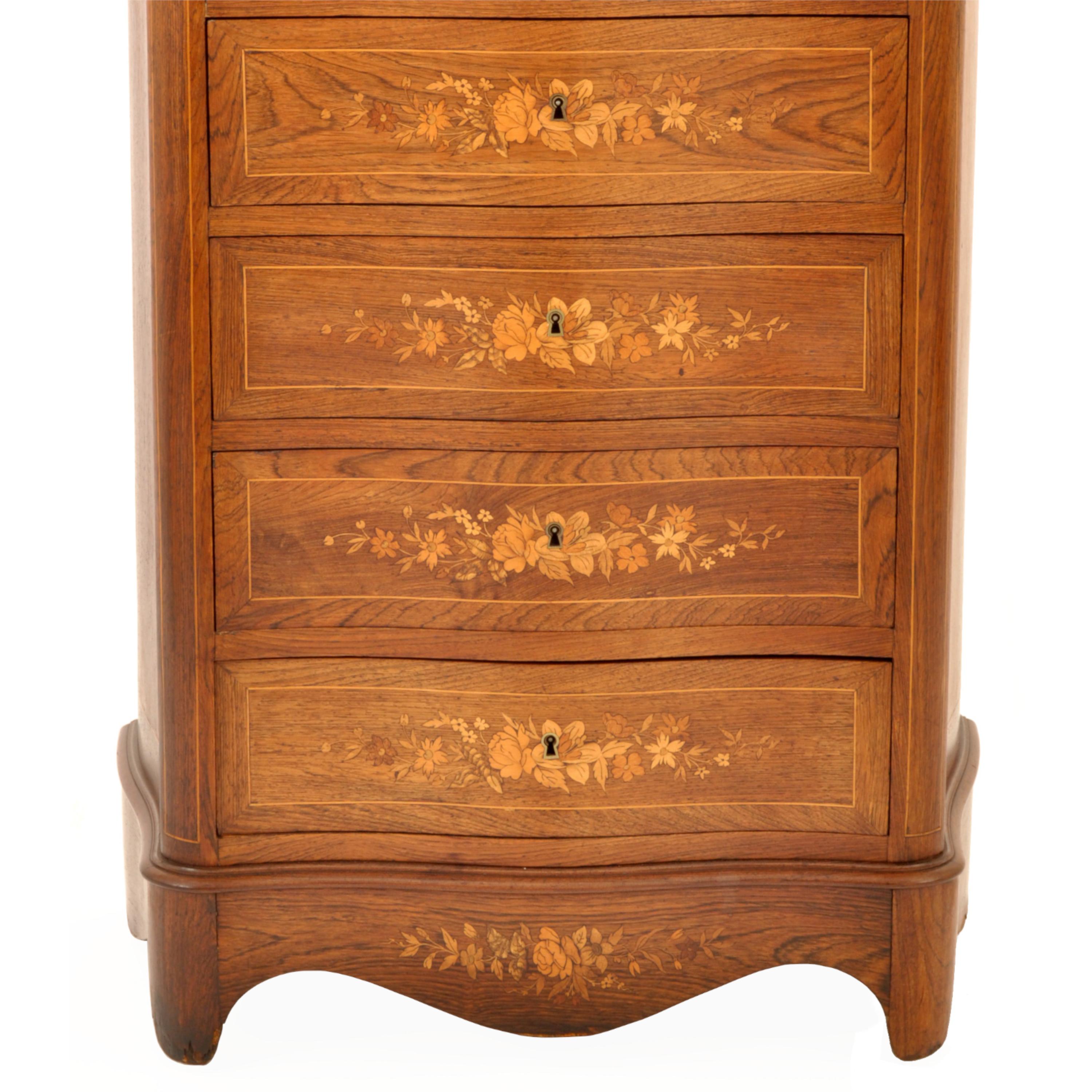 Marble Antique French Louis XVI Inlaid Rosewood Secretaire Abattant Desk Dresser, 1880 For Sale