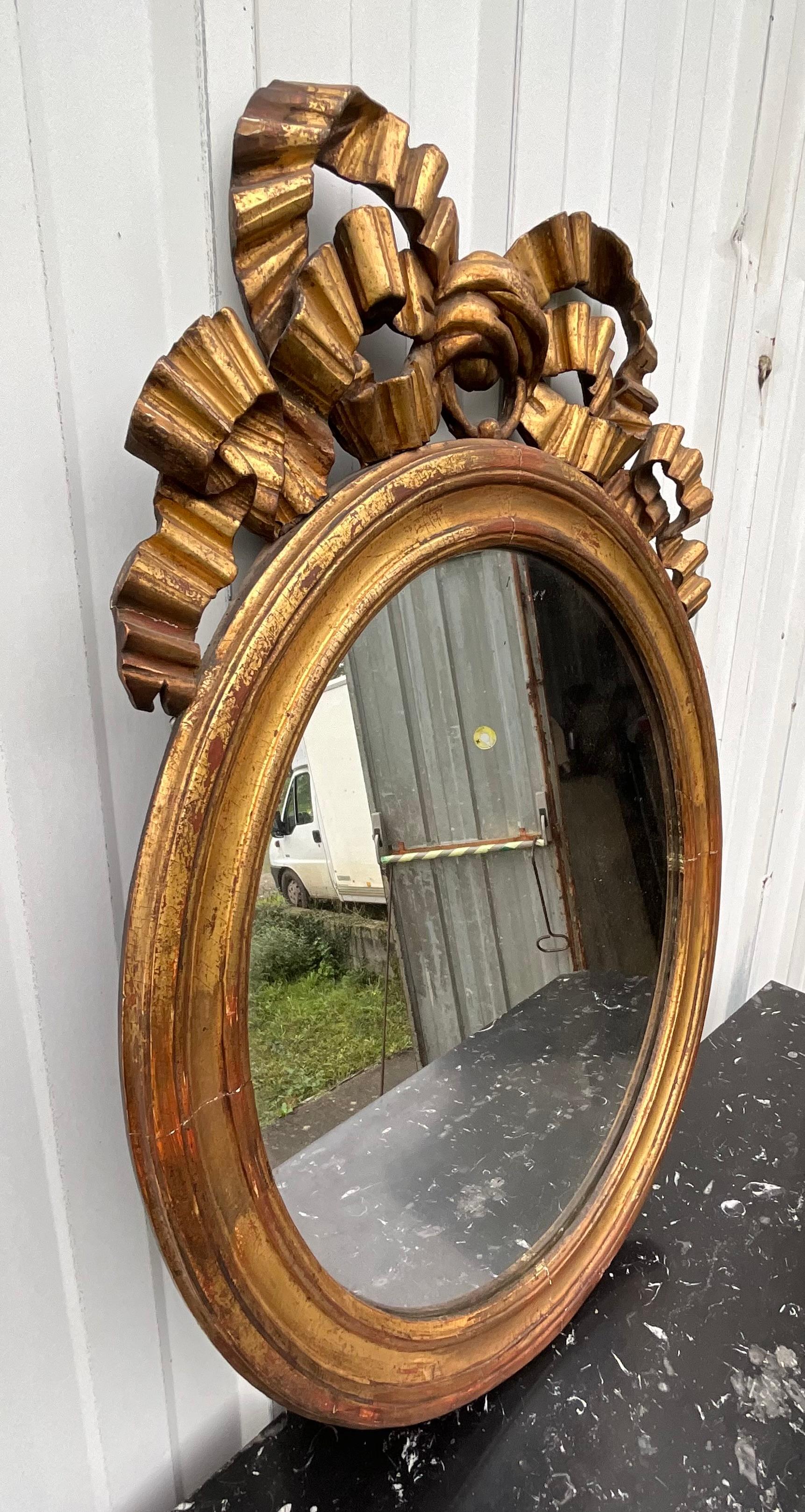 Legno dorato Specchio di ispirazione Luigi XVI, XIX secolo in vendita