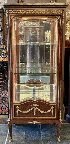Antique French Louis XVI Kingwood & Bronze D'Oré Vitrine with Beveled Glass