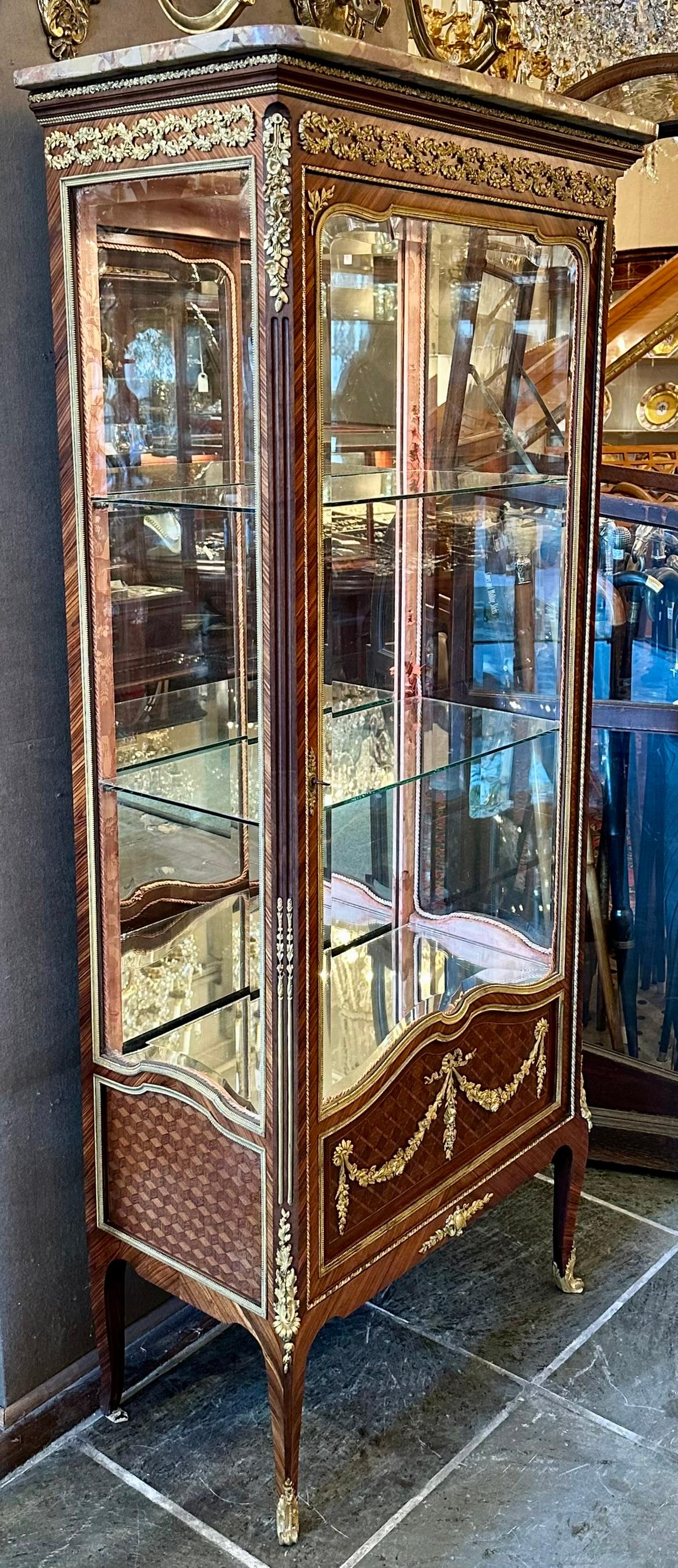 Antique French Louis XVI Kingwood & Bronze D'Oré Vitrine mit abgeschrägtem Glas (Louis XVI.) im Angebot