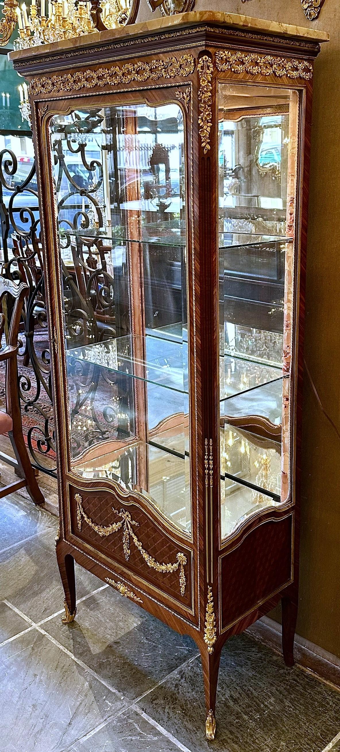 Antique French Louis XVI Kingwood & Bronze D'Oré Vitrine mit abgeschrägtem Glas (Französisch) im Angebot