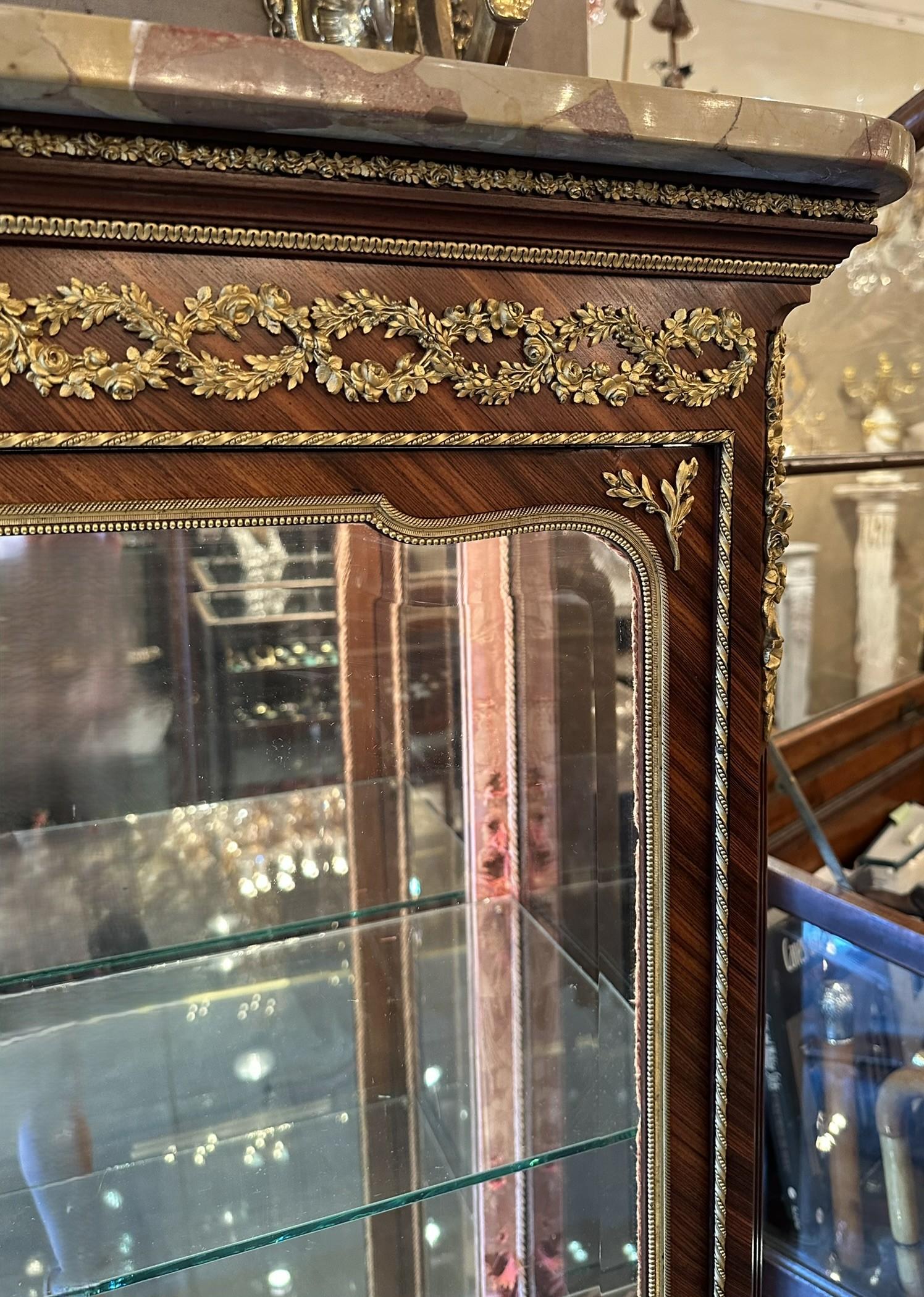 Antique French Louis XVI Kingwood & Bronze D'Oré Vitrine mit abgeschrägtem Glas (19. Jahrhundert) im Angebot