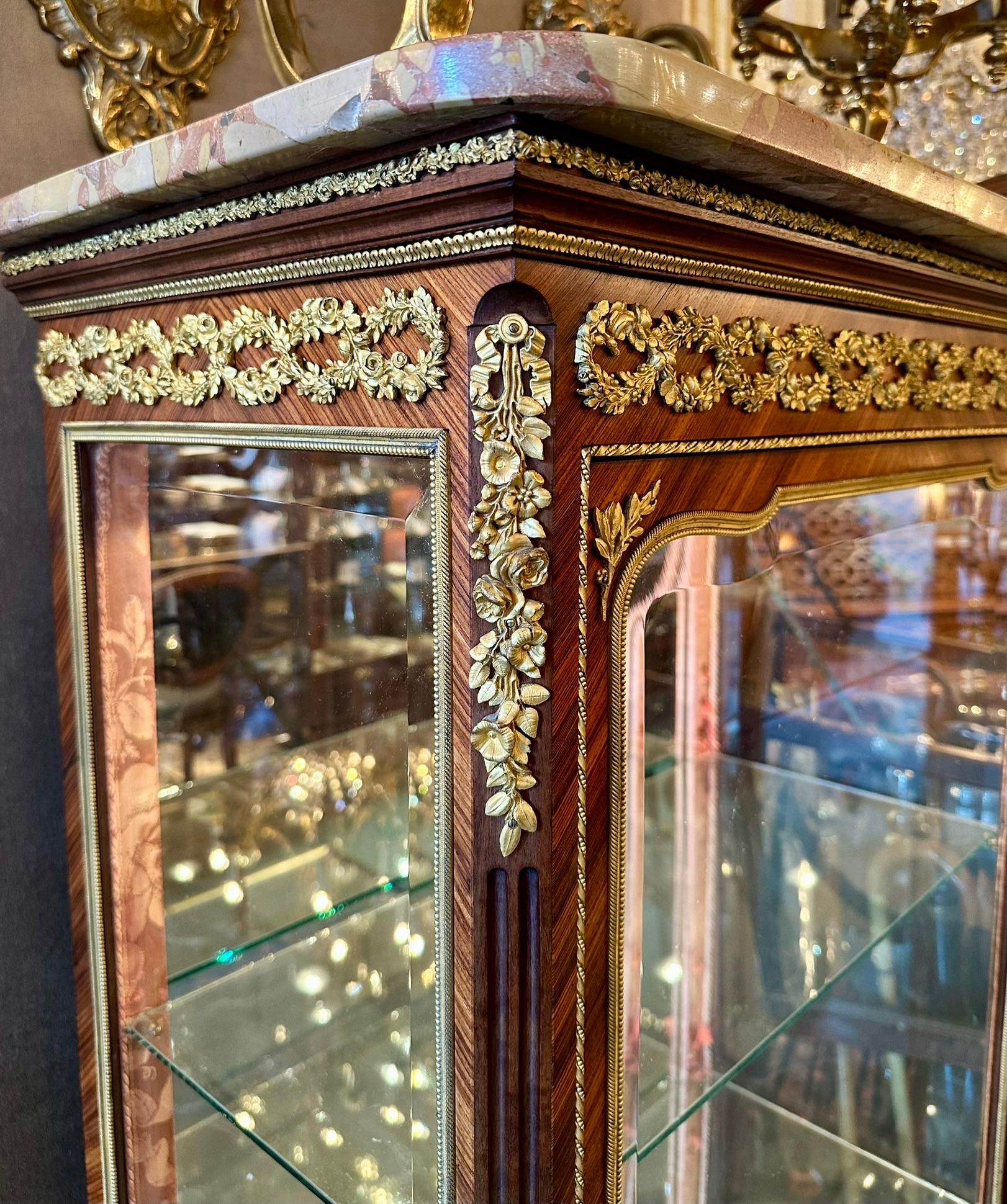 Antique French Louis XVI Kingwood & Bronze D'Oré Vitrine mit abgeschrägtem Glas im Angebot 1