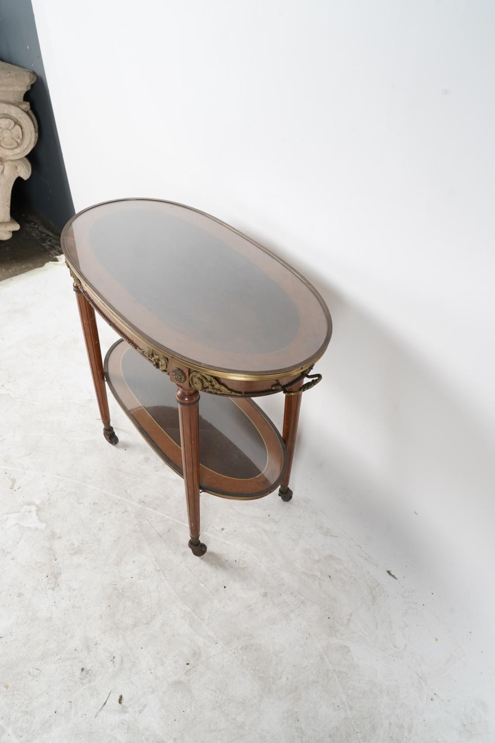 Gilt Antique French Louis XVI Kingwood Marquetry & Inlaid Serving Cart - Late 19th C For Sale