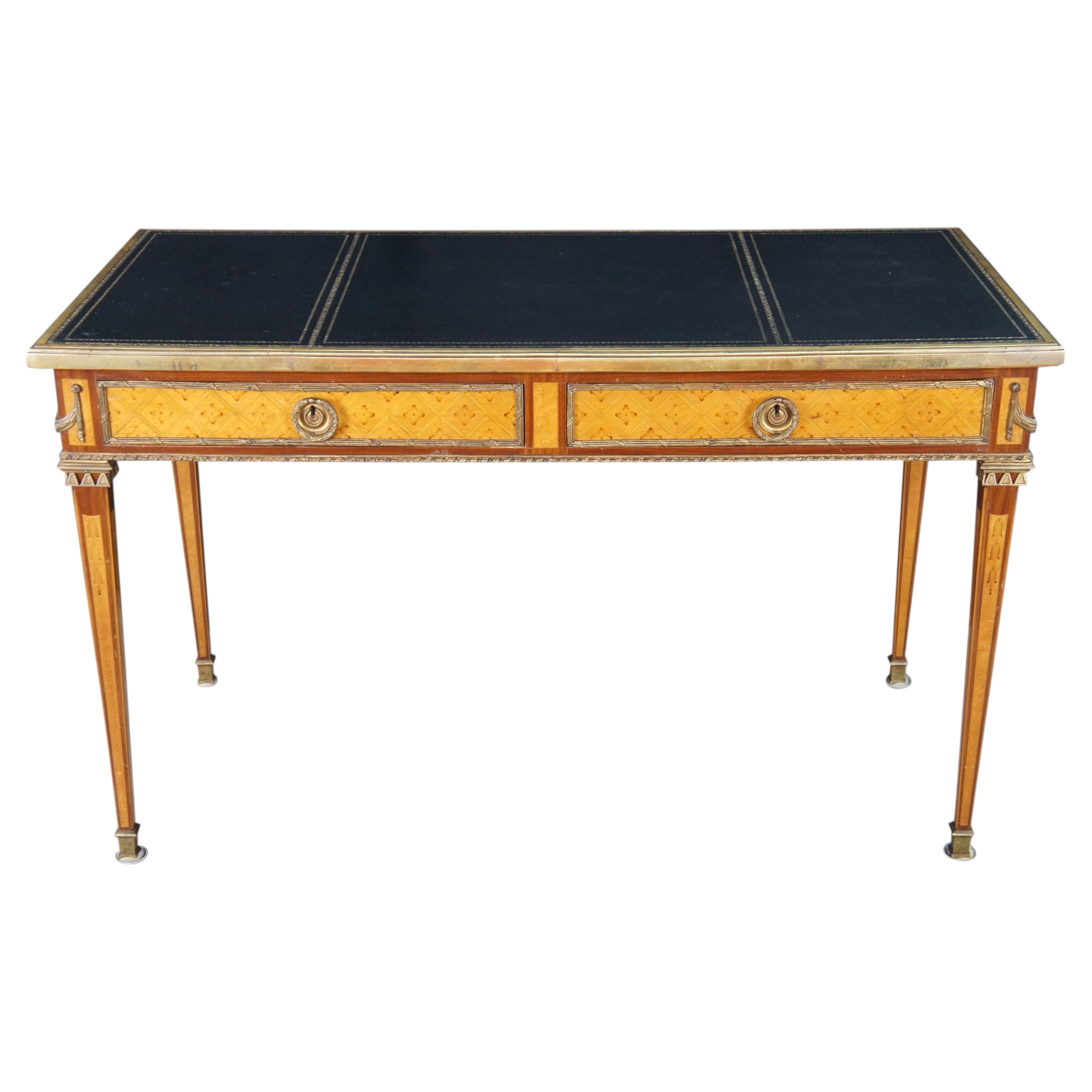 Antique French Louis XVI Kingwood Marquetry Leather Top Bureau Plat Writing Desk