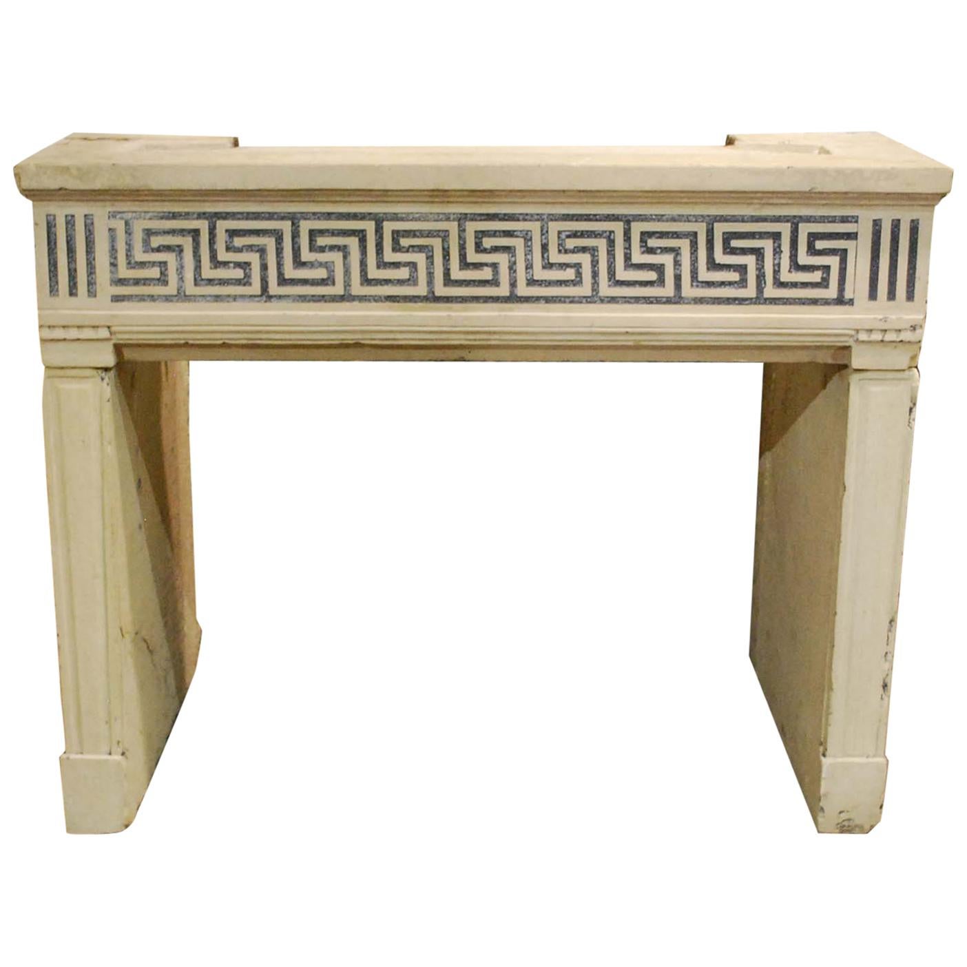 Antique French Louis XVI Limestone Fireplace with Geometric Carvings For Sale