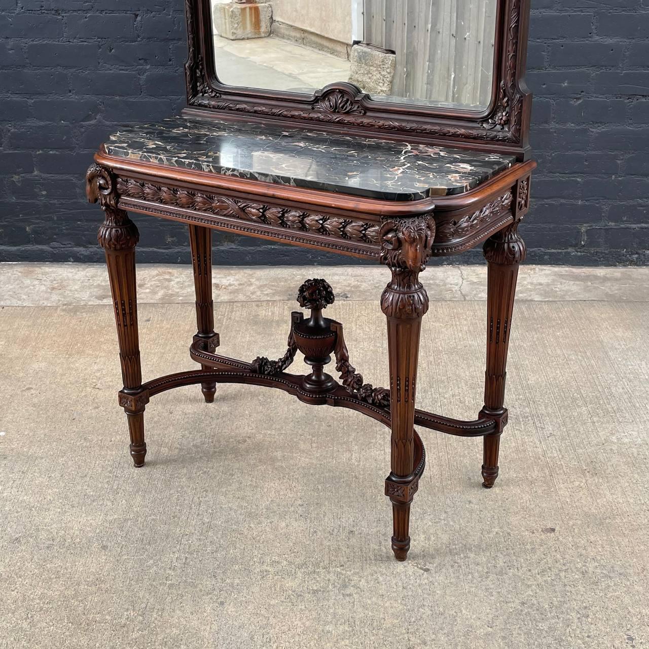 Début du 20ème siècle Ancien Louis XVI français  Table console de style Louis XVI avec miroir en vente