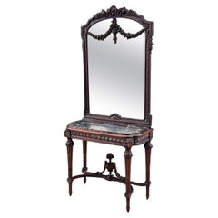 Ancien Louis XVI français  Table console de style Louis XVI avec miroir