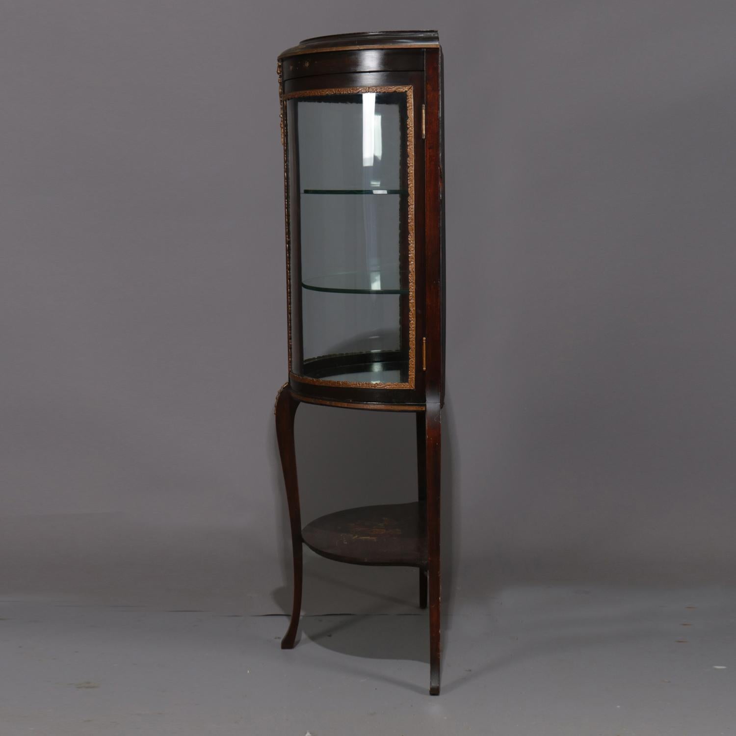 Antique French Louis XVI Mahogany and Ormolu Demilune Mirror Back Vitrine In Good Condition In Big Flats, NY