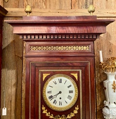 Antique French Louis XVI Mahogany and Ormolu Longcase Clock, circa 1890