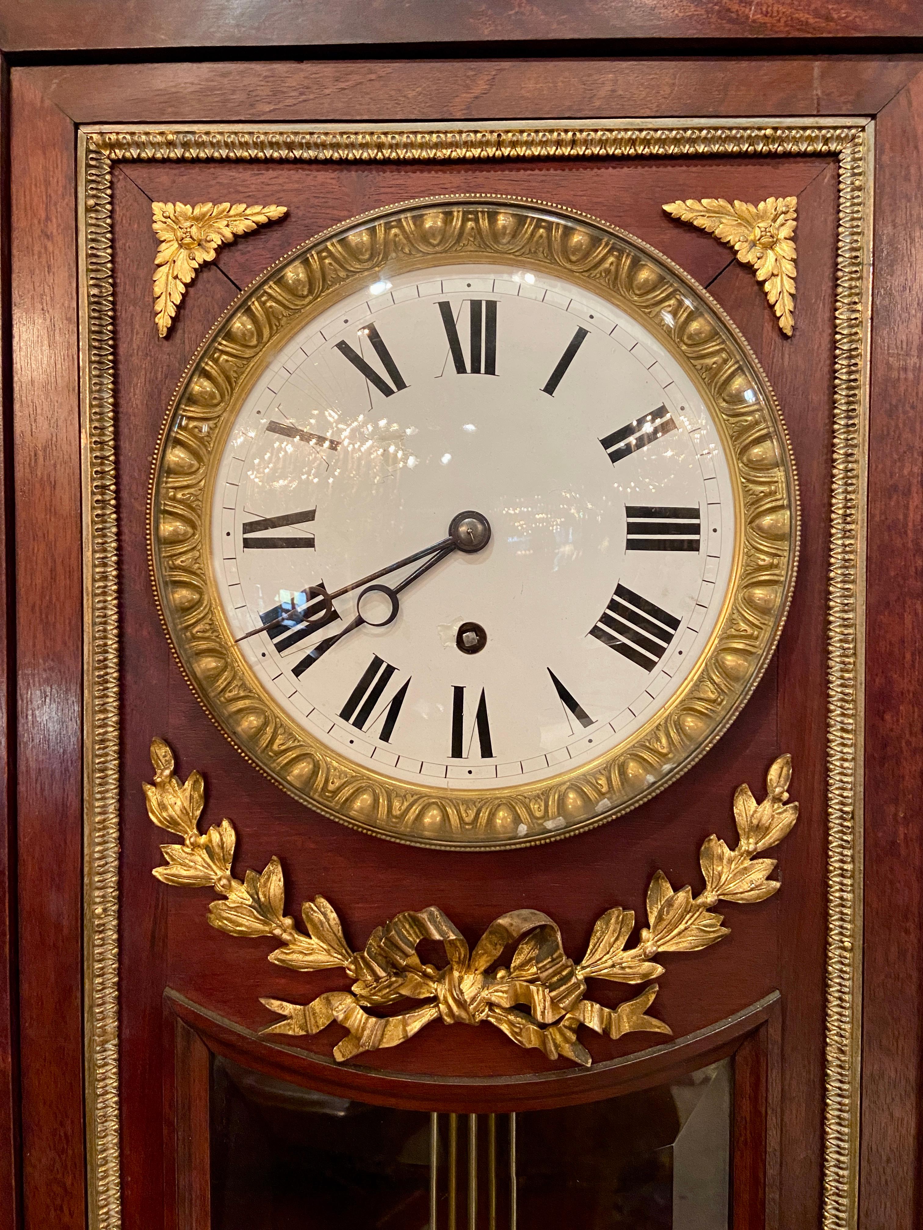 Antique French Louis XVI Mahogany and Ormolu Longcase Clock, circa 1890 In Good Condition For Sale In New Orleans, LA