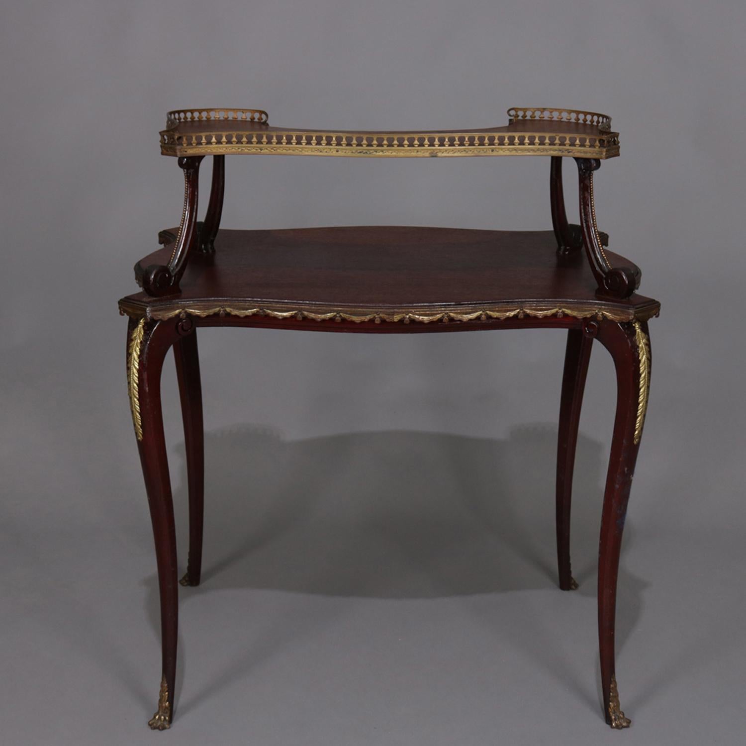 Bronze Antique French Louis XVI Mahogany and Ormolu Two-Tiered Stand, 19th Century