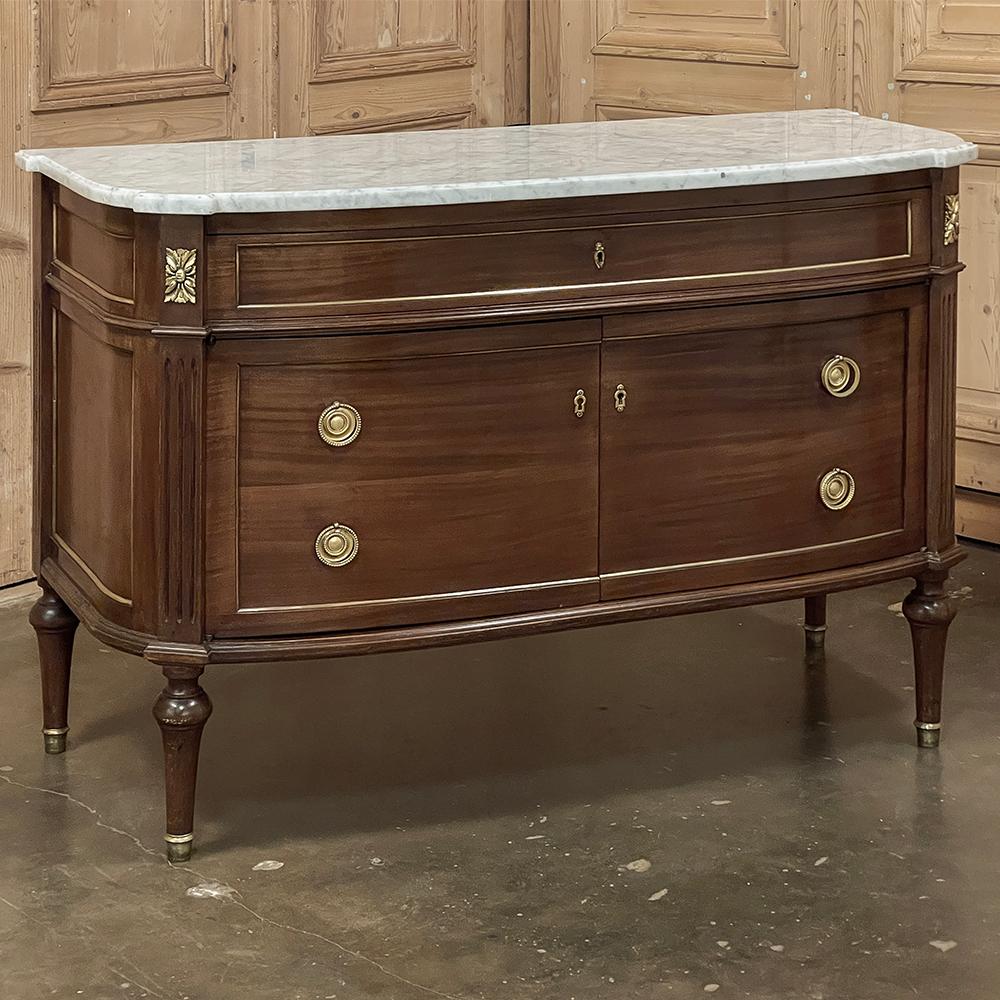 Hand-Crafted Antique French Louis XVI Mahogany Buffet ~ Commode with Carrara Marble For Sale