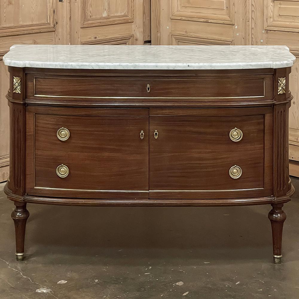 Antique French Louis XVI Mahogany Buffet ~ Commode with Carrara Marble In Good Condition For Sale In Dallas, TX