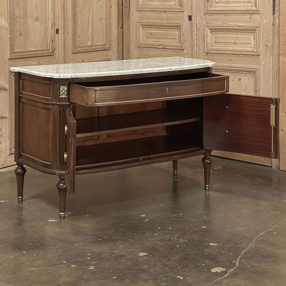 20th Century Antique French Louis XVI Mahogany Buffet ~ Commode with Carrara Marble For Sale