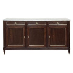 Antique French Louis XVI Mahogany Buffet ~ Credenza with Carrara Marble