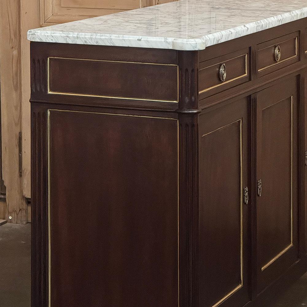 Antique French Louis XVI Mahogany Buffet with Carrara Marble For Sale 4