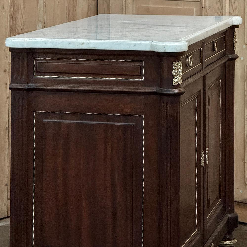 Antique French Louis XVI Mahogany Buffet with Carrara Marble For Sale 4