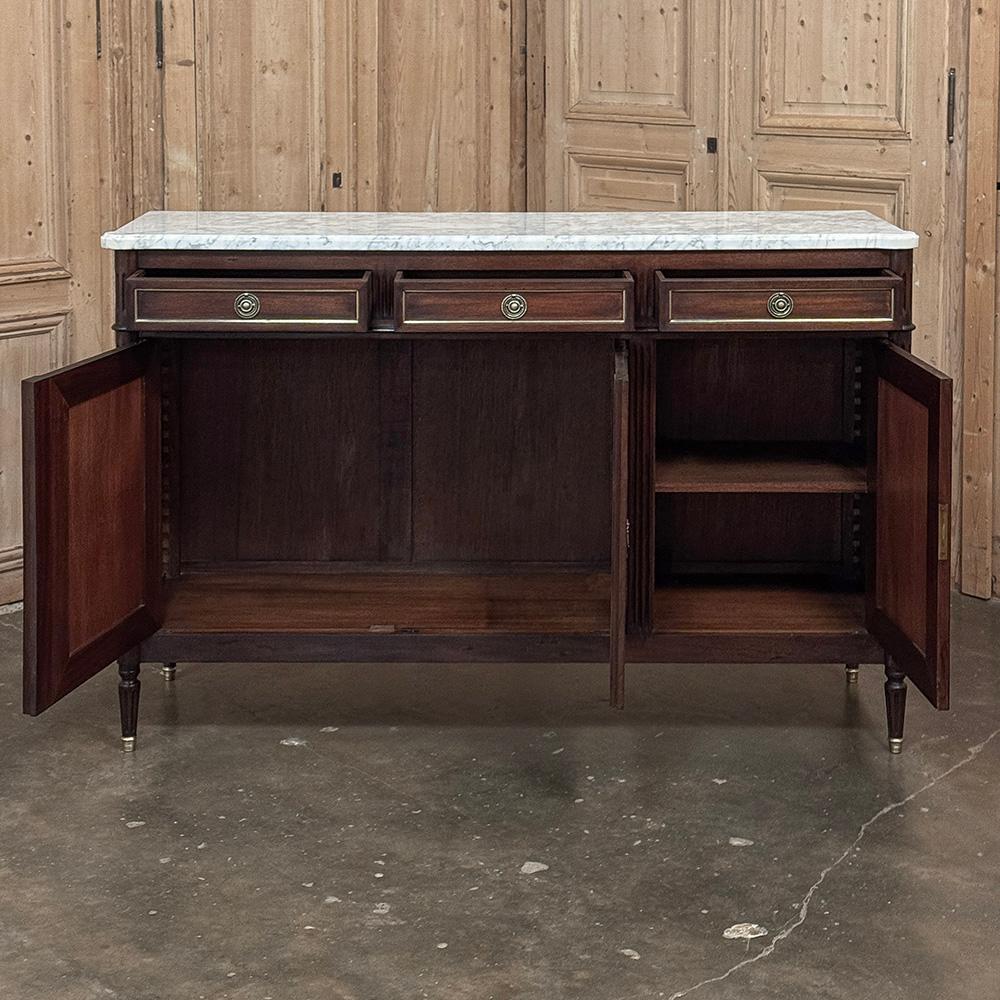 Antique French Louis XVI Mahogany Buffet with Carrara Marble For Sale 8