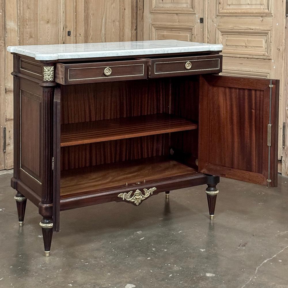 Antique French Louis XVI Mahogany Buffet with Carrara Marble For Sale 8