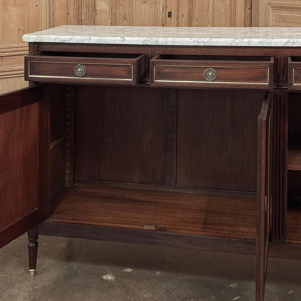 Antique French Louis XVI Mahogany Buffet with Carrara Marble For Sale 9