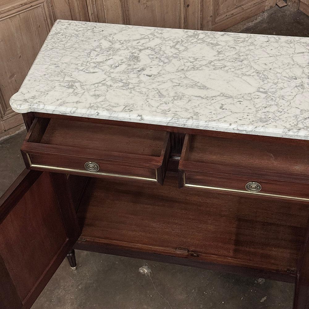Antique French Louis XVI Mahogany Buffet with Carrara Marble For Sale 11