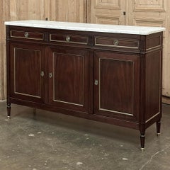 French Louis XVI Carrara Marble Top Mahogany Buffet in the Maison Jansen Style